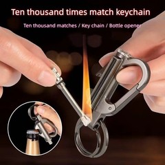 (Fuel Not included) 3-ln-1 Lighter Keychain Bottle Opener, Outdoor Fire Starter