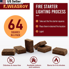 Fire Starter Squares 64 – Starters for Fireplace,Chimney,BBQ Brown-64
