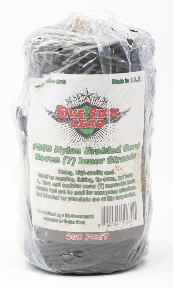 5ive Star Gear Paracord 300′ Feet Olive Drab #550 Nylon Braided Cord 7 Strand
