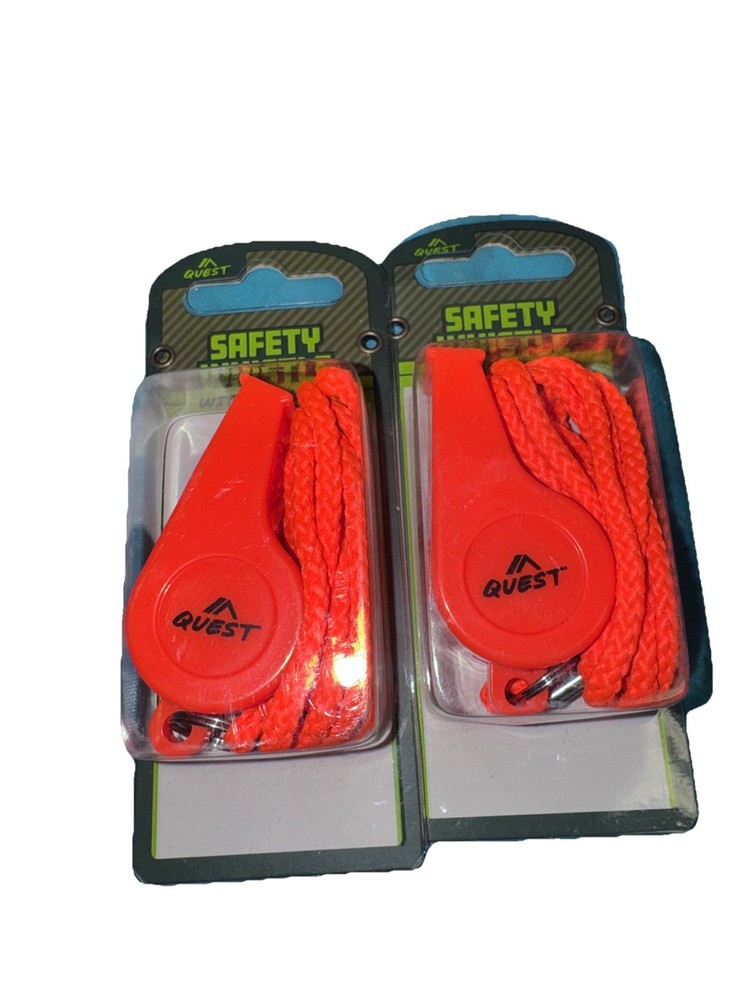 2x Quest Safety Whistle Orange w/ Lanyard USCG Approved Camping Boating