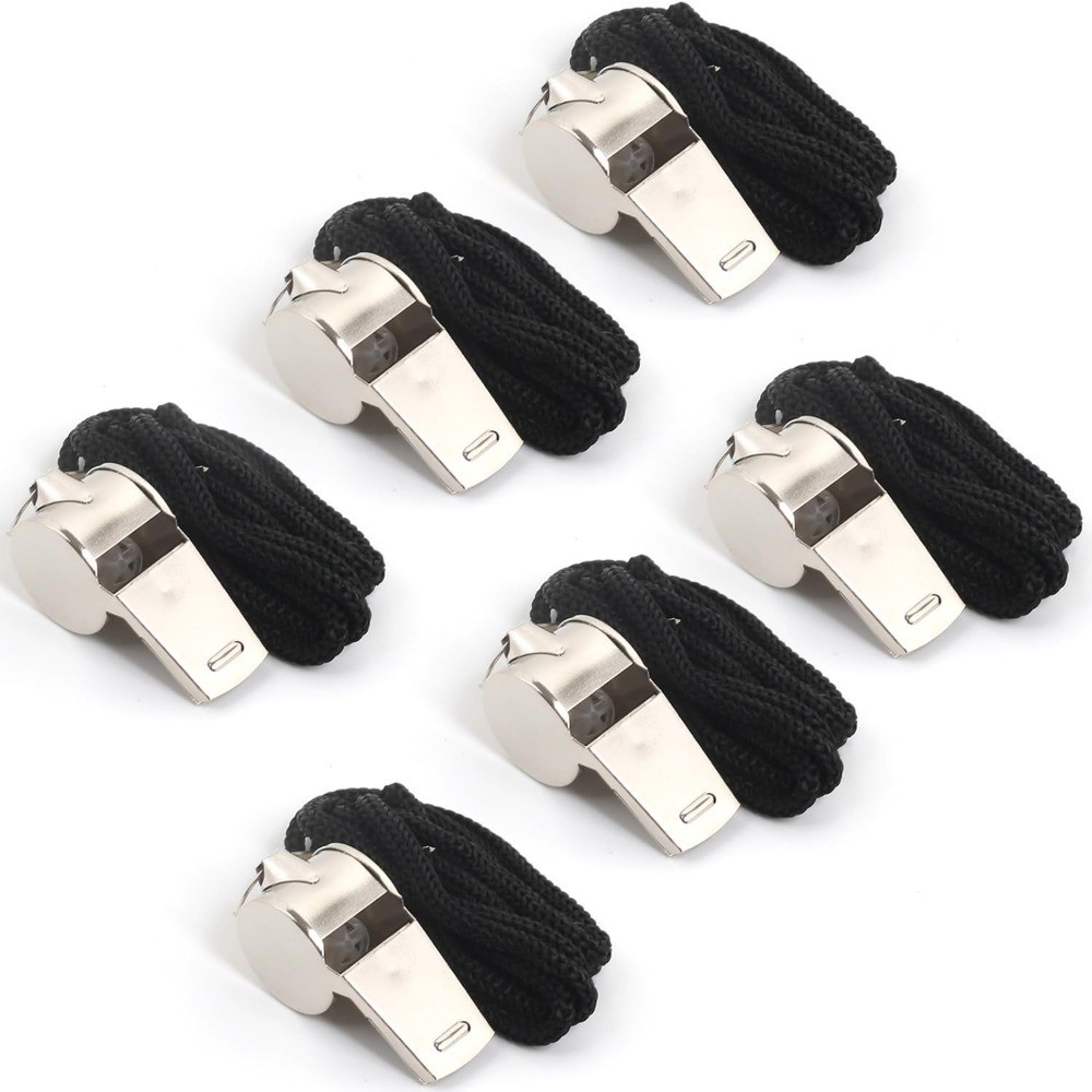 Loud Crisp Sound Whistle with Lanyard 6 Pack for Coaches Referees Officials