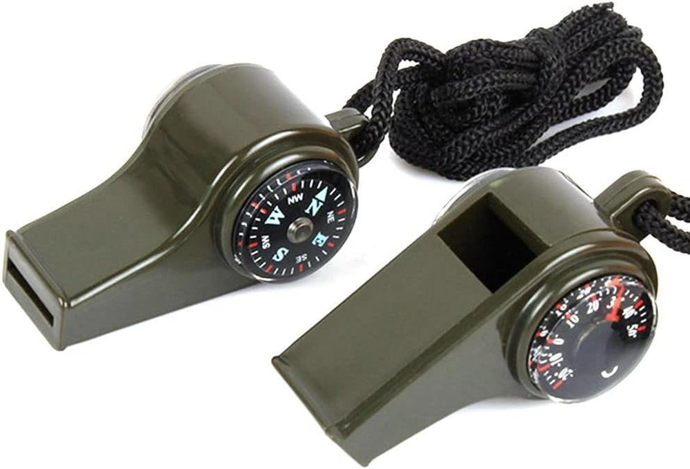 2PCS 3-In-1 Whistle,Multifunction Outdoor Whistles Tools with Compass and Thermo