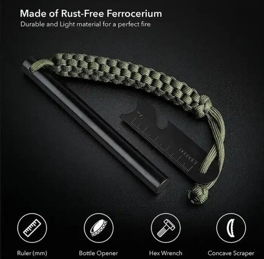 HUGE 5 x 1/2″ FERRO ROD Fire Starter Survival Striker Flint + Emergency Paracord
