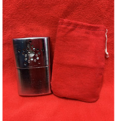 Silver Reusable Metal Catalytic Hand Warmer with Red Pouch for Outdoor Use