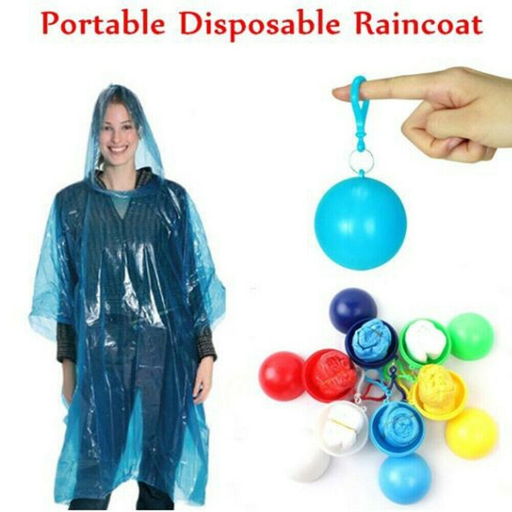 2 Emergency Rain Poncho in RED KeyChain Ball, Clear Poncho in RED Ball, Fits All