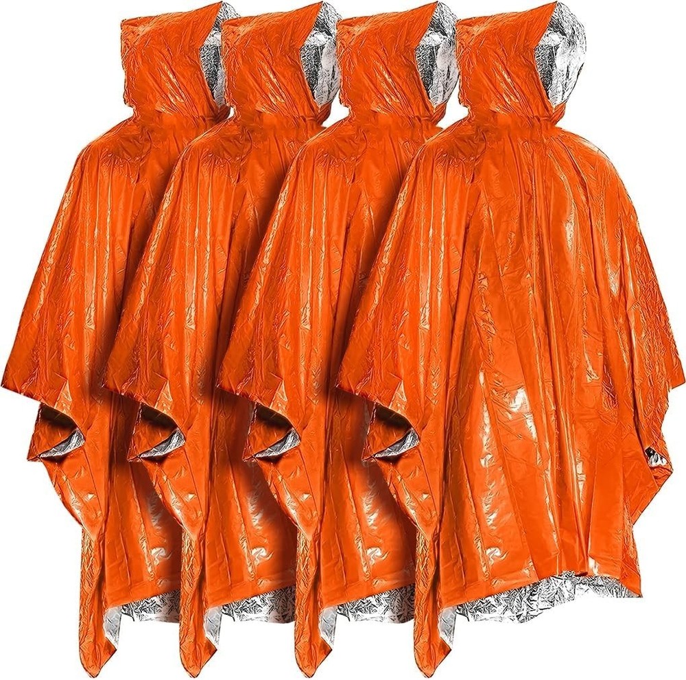 Survival Rain Poncho Emergency Mylar Space Blanket Camping Gear-Retain 90% of