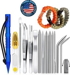 15 piezas de herramientas de paracord, juego de agujas de paracord FID (azul)