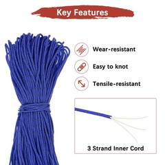 1PCS 2 mm 197FT Reflective Guyline Camping Paracord 3 Strands, Sapphire Blue