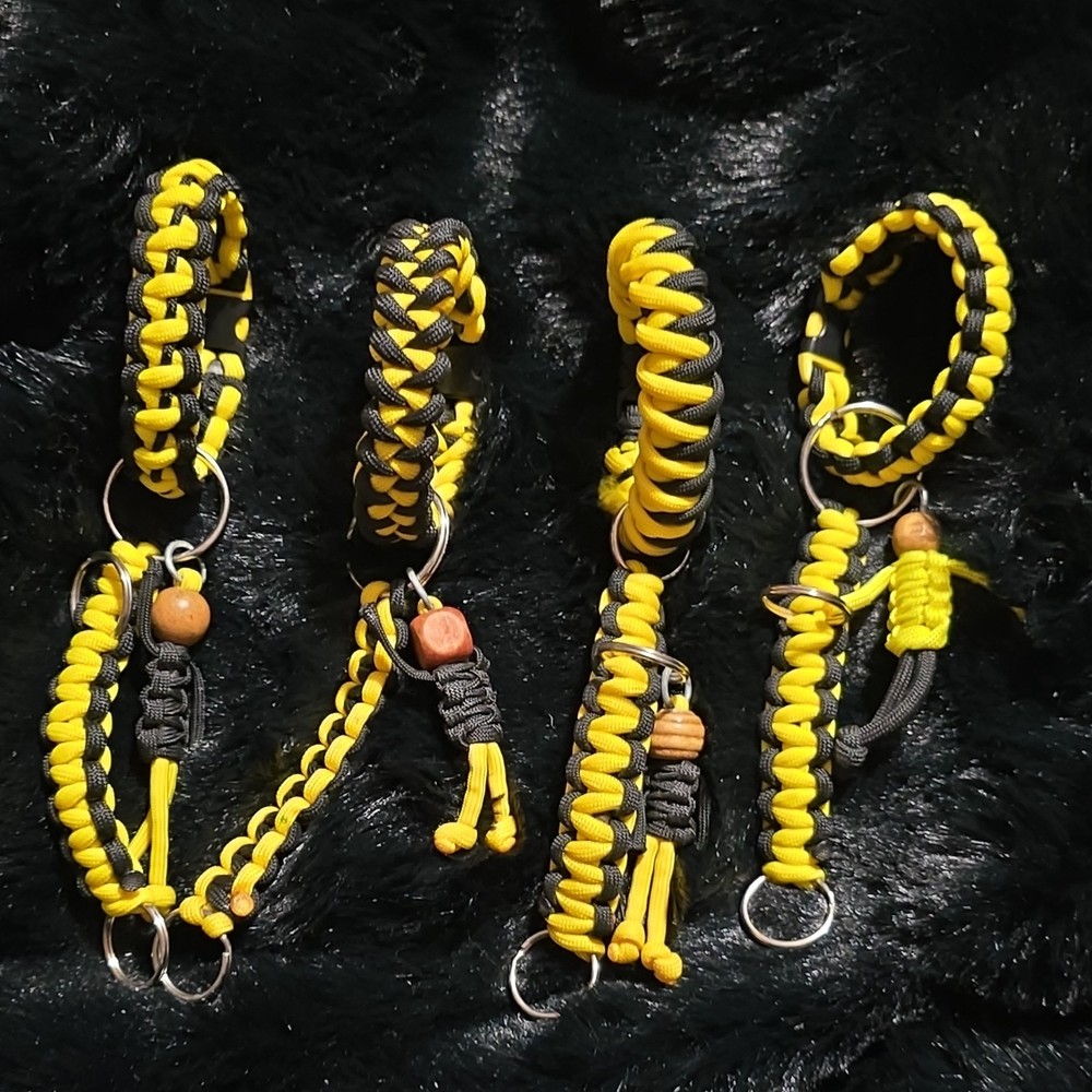 Set of 4 Yellow and Black Nylon Paracord Bracelets with Keyrings and Beads
