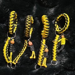 Set of 4 Yellow and Black Nylon Paracord Bracelets with Keyrings and Beads