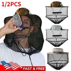 1/2PCS Anti-Mosquito Bug Bee Insect Head Net Hat Cap Sun Protection for Outdoor