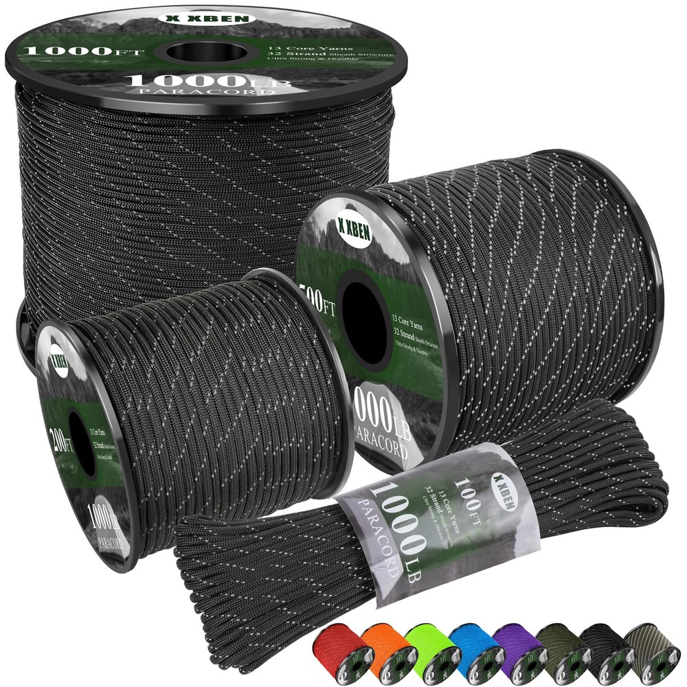 X XBEN Paracord Reflective 1000lb 50/100/200/500/1000ft 4mm 13 Strand Parachute