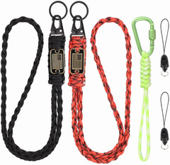 3 Pack Braided Paracord Lanyard with USA Flag, Carabiner Rope Keychain, Necklace