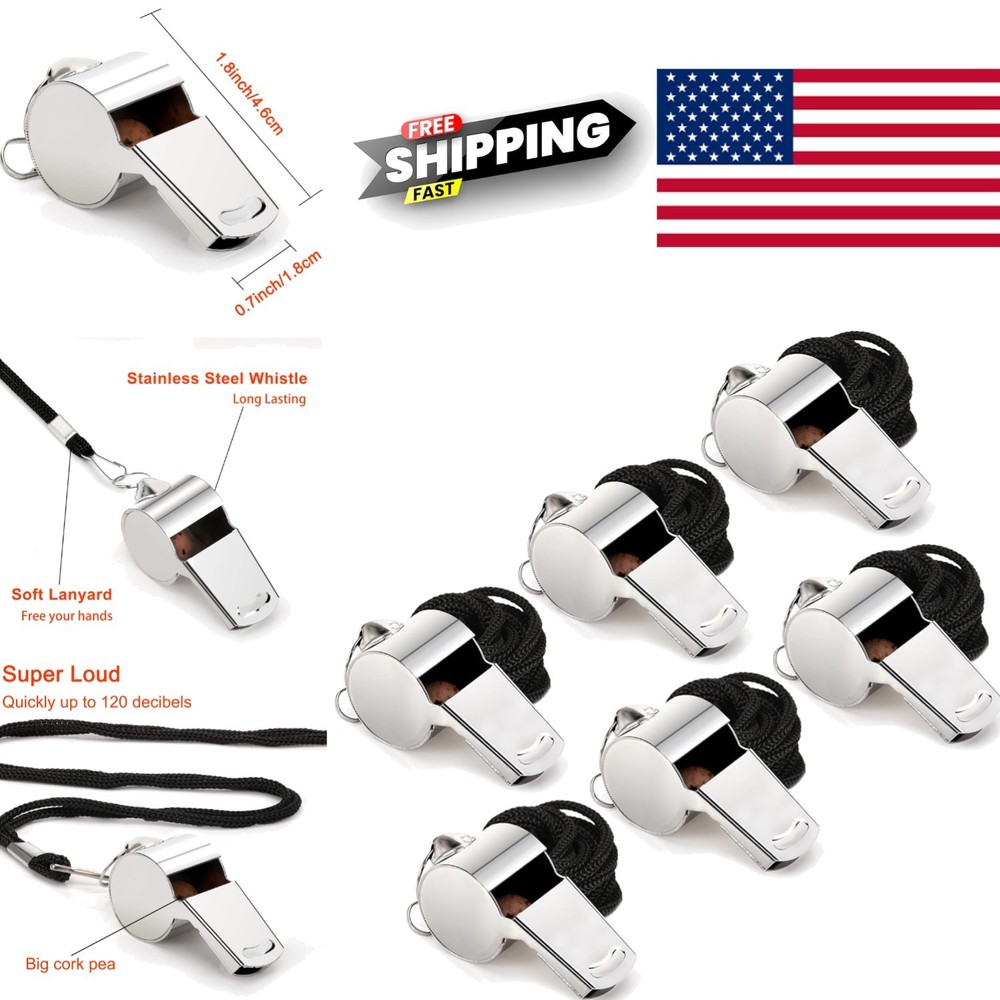 High Quality Sports Whistle 6 Piece Set with Lanyards for Coaches and Referees