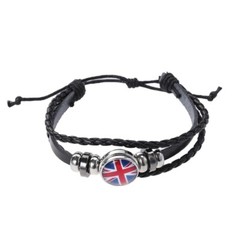 Fashion Soccer National Flag Bracelet Time Glass Weaving Leather Bangle