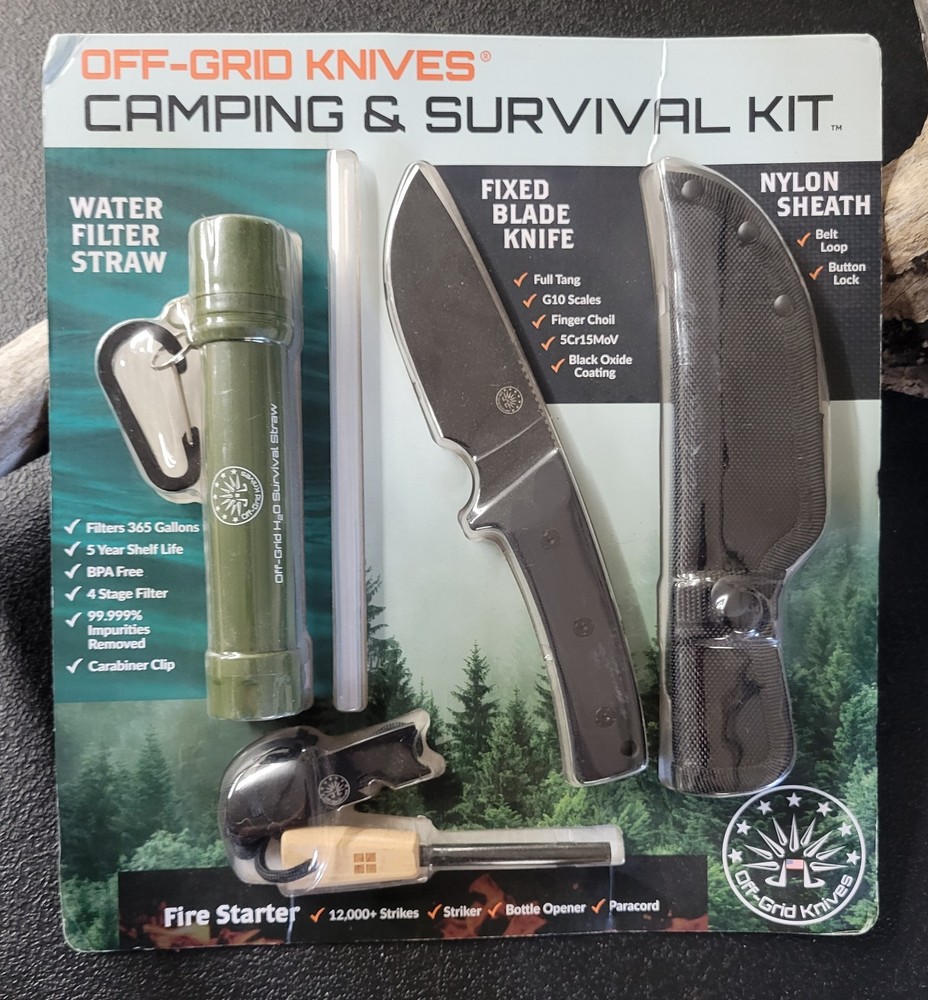 Off-Grid Camping & Survival Kit NEW Sealed Water Filter Fire Starter