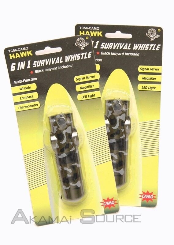 2: 6-in-1 Survival Whistle LED Light Magnifier Glass Signal Mirror Compass Tool