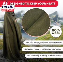 Olive Drab Green Fire Retardant Warm Blanket 66″ X 90″ (80% Wool) US Style