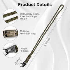 2 Pcs Paracord Lanyard Keychain, 1* Long and 1*Short Heavy Duty Army Green