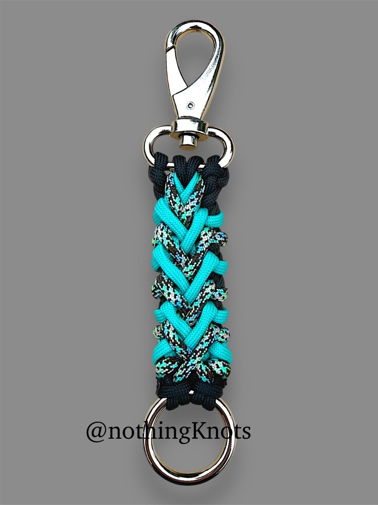 Paracord Belt Loop Keychain Teal and Camo on Silver Swivel Snap Hook