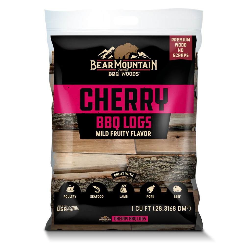 Bear Mountain BBQ Cherry BBQ Wood Logs for Outdoor Fire Pits & Smokers, 1 Bag