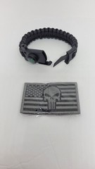 Paracord Survival Hiking Bracelet with blade and Punisher American Flag patch