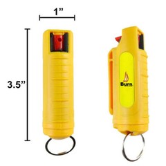 BURN Pepper Spray Keychain Self Defense Security Case Molded 1/2oz Yellow 2 PACK