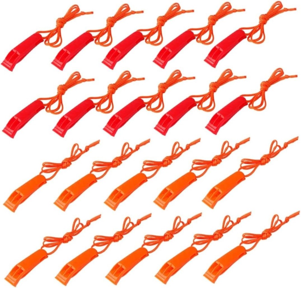 10/20/40 Emergency Safety Whistle Plastic Whistles Set with Lanyard,Red Orange