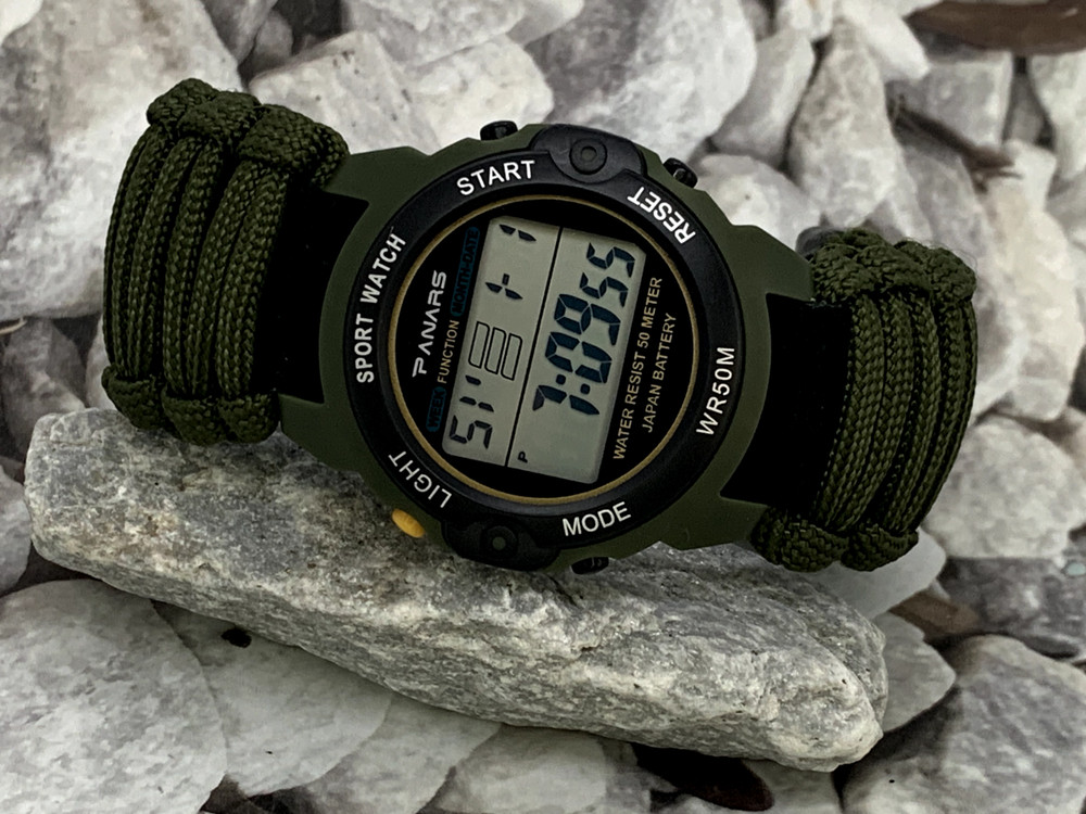 Survival 42 mm Digital GRN Watch OD Green Adjustable Paracord Strap PLEASE READ