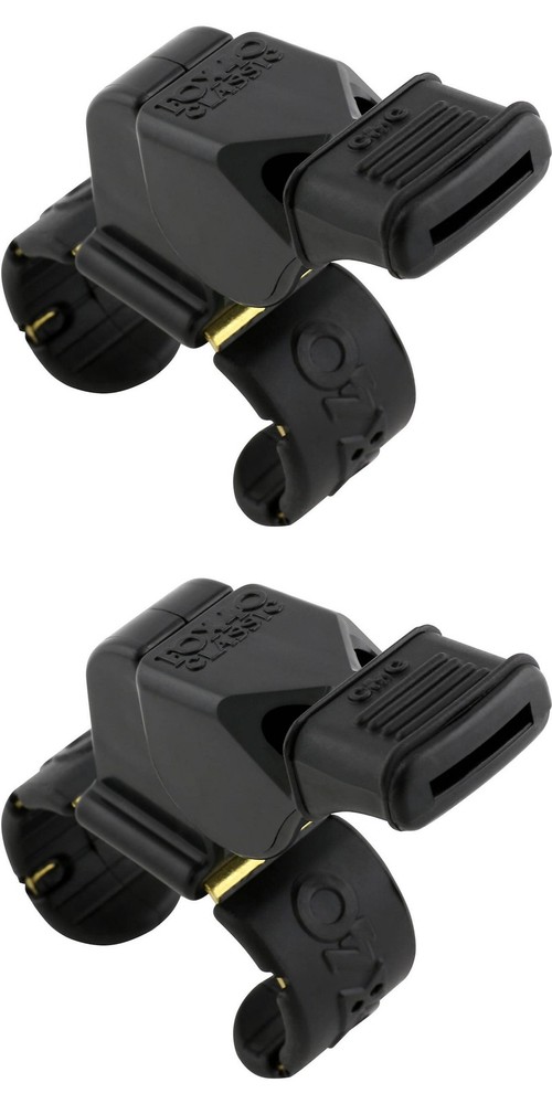 Fox 40 Classic CMG 3-Chamber Pealess Whistle w/ Fingergrip, Black (2-Pack)