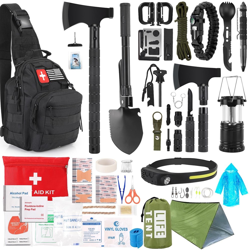 Survival Kit, 268 Pcs Emergency Gear and Equipment Supplies Black