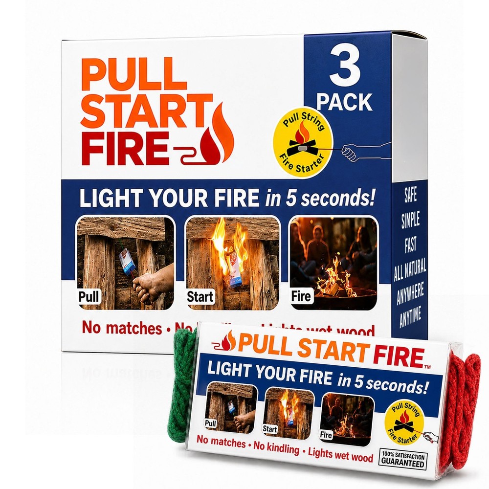 Pull Start Fire Starter, String, No Matches, Lights Wet 3 Count, White