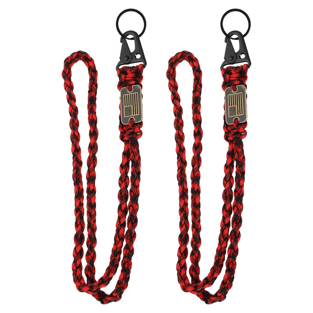2Pcs Paracord Lanyard, Strong Lanyard with USA Flag, Red Black Camouflage