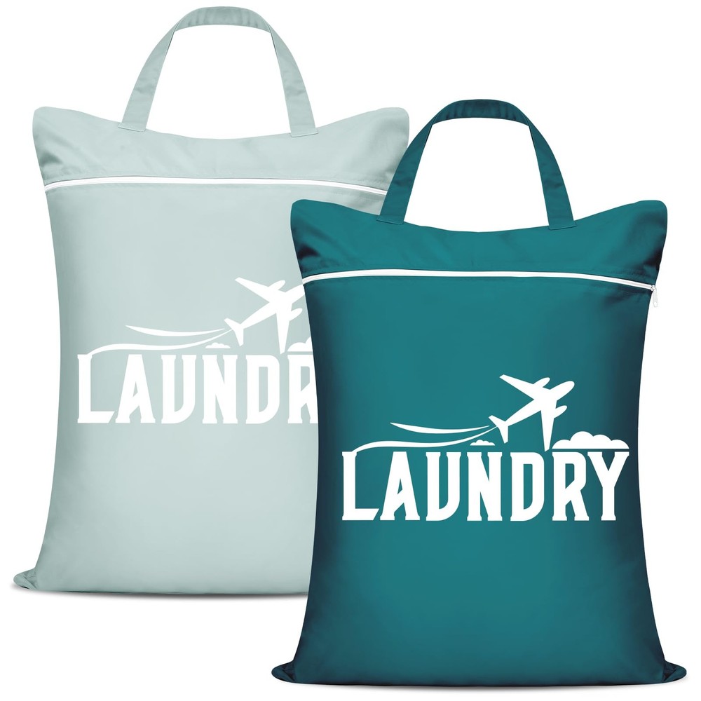 2 Pcs Large Travel Laundry Bag Washable 18.1 x 22.8 inches, Blue+Grey