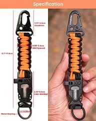 Survival Keychain Fire Starter w/Flint 2pcs, 1 X Black & 1 X Black Orange