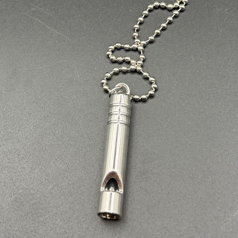 Distress Emergency Hiking Camping 1 3/4 Inch Whistle 26 Inch Ball Chain Nickel