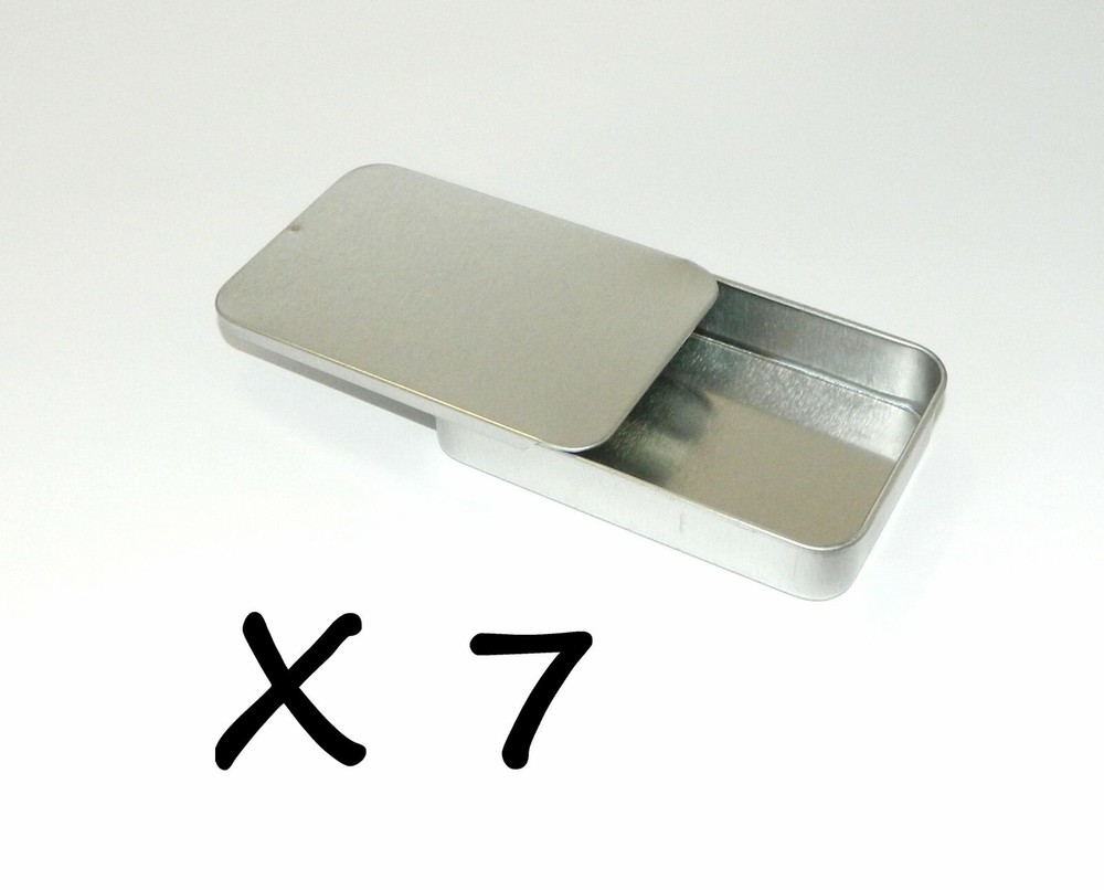 3 3/8 x 2 1/8 x 5/8 in Shallow Rectangular Slide Top Lid Tin Box Container x 7