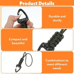 Mabor 3 Pack Paracord Lanyard 22cm (8.66″), Black, Military Green, Orange