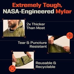 PREPARED4X Emergency Poncho and Mylar Blanket Liner – X-Large, Green 4-pack
