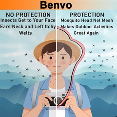 Benvo Mosquito Head Net Mesh, Face Neck Fly Netting Hood from Bugs Gnats Noseeum