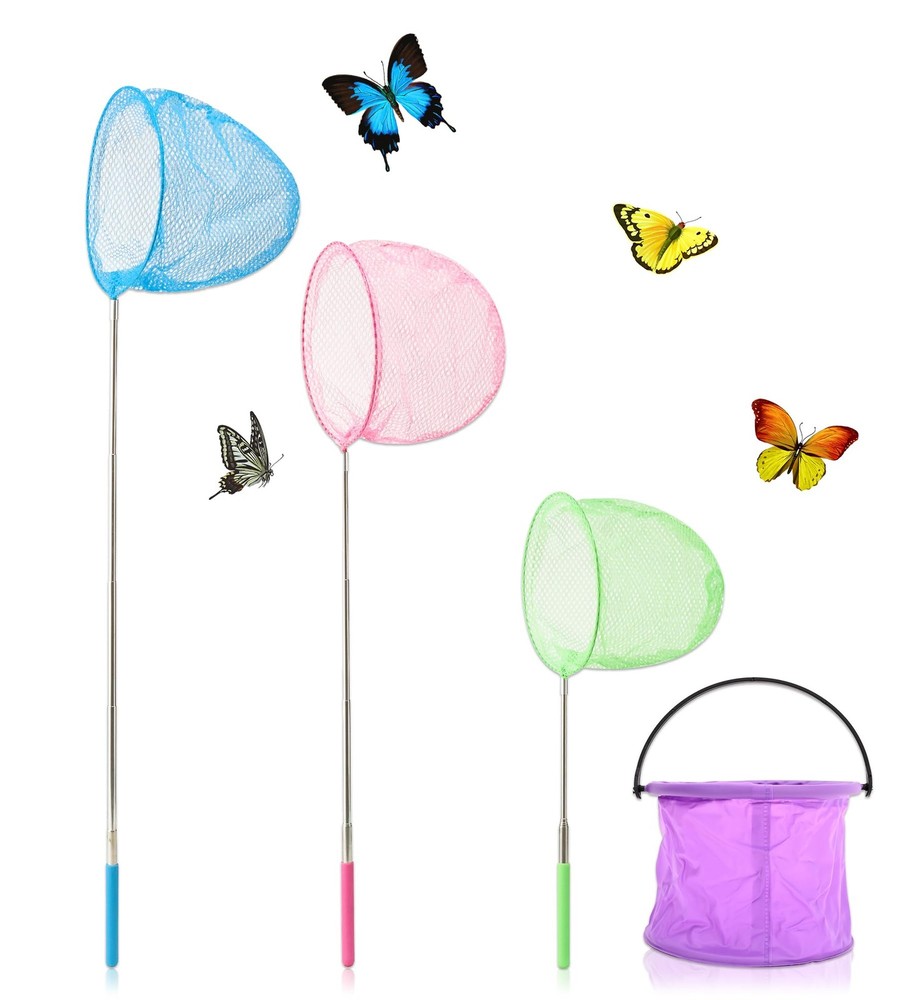 Landing Net Kids, 3 Piece Telescopic Butterfly Net with Collapsible Bucket, Aus…