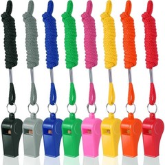 8-Pack Colorful Plastic Loud Sports Whistles with Lanyards for Coaches Teachers