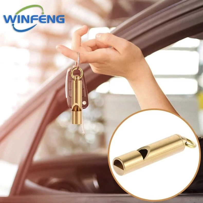 1pc Brass Survival Whistle: High Decibel Emergency Keychain for Outdoor Use