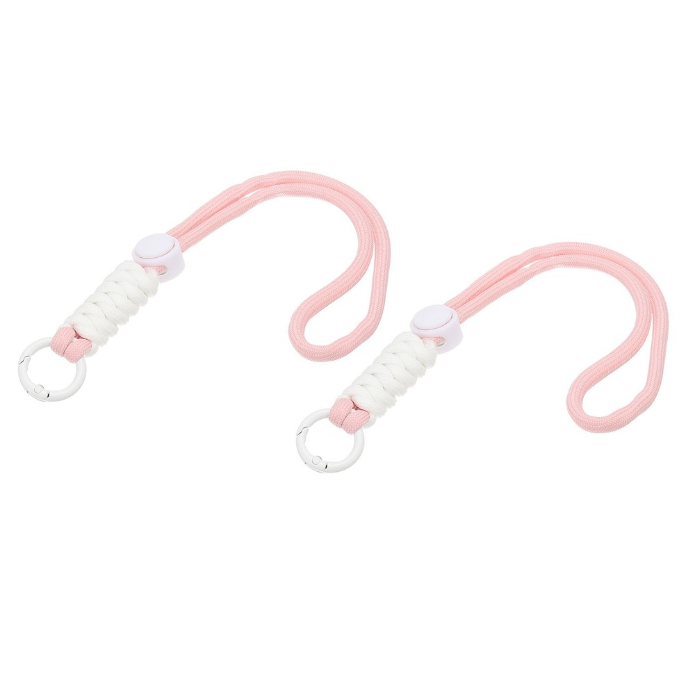 2Pcs Paracord Lanyard Keychain with Spring Ring, Light Pink, White