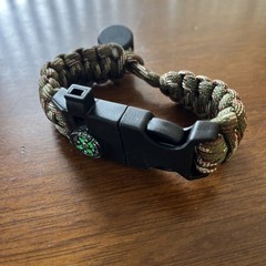 Black Paracord Survival Bracelet w/ Compass Fire Starter Whistle Cobra Weave USA