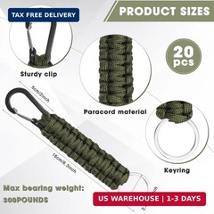 20 Pcs Paracord Keychain Military Braided Keychain Clip with Strap Paraco