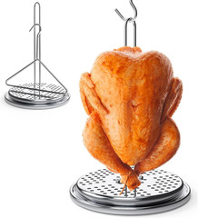 Perforated Turkey Fryer Hook with Base Rack, Stainless Steel Chicken Poultry Ver