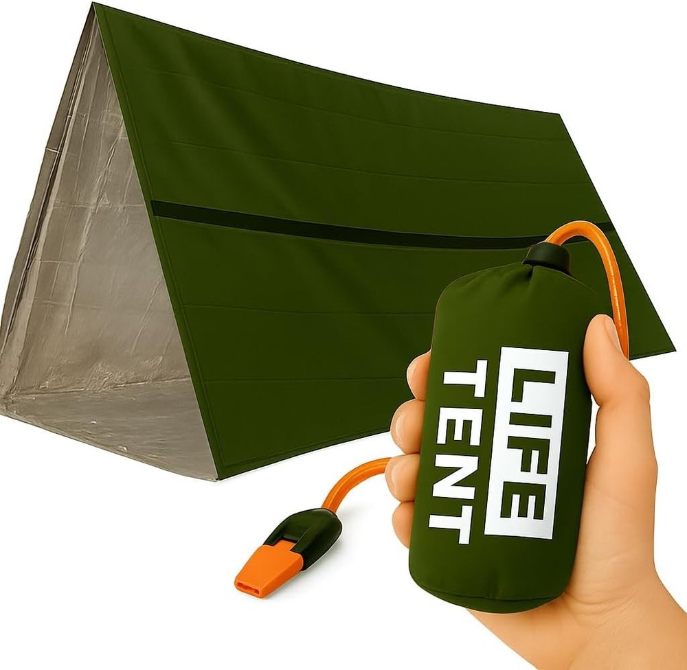 Pocket Emergency Survival Tent. Snow Life Thermal Shelter. Tube Tarp. Army Green