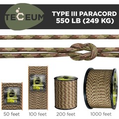 Teceum Paracord Type Iii 550 Camo 100 Ft 4Mm Tactical Rope Mil-Spec Outdoor