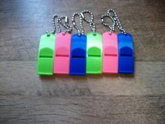 *6* 3d printed emergency whistle Keychain set #21 pink blue shiny green